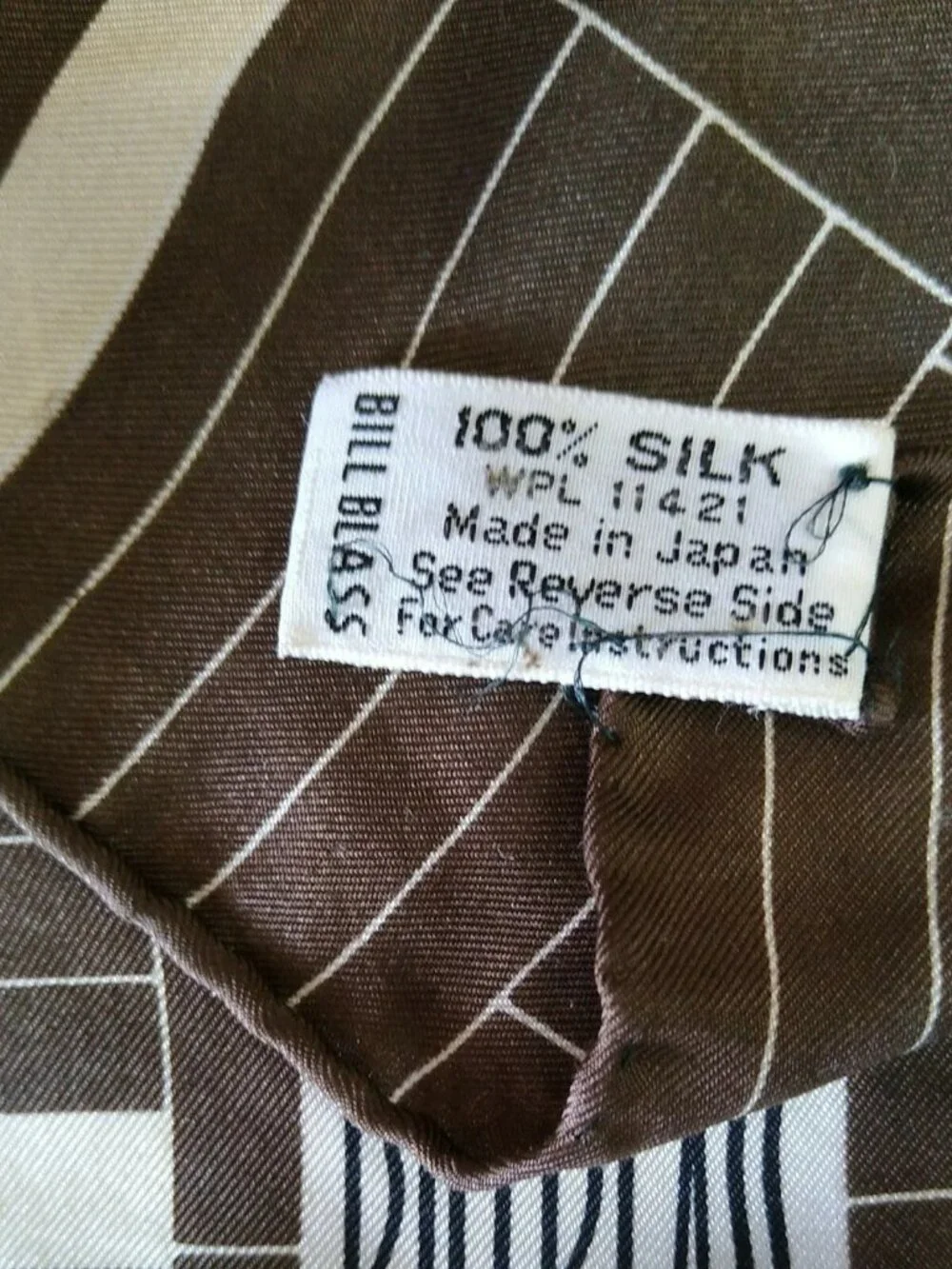 Vtg Bill Blass 100% Silk Brown & Cream Logo Print Square Scarf 22